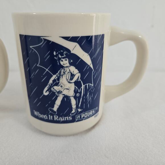 1980s Morton Salt Coffee Mugs: 1914 & 1921 Logos -When It Rains It Pours 3pcs - Picture 4 of 12